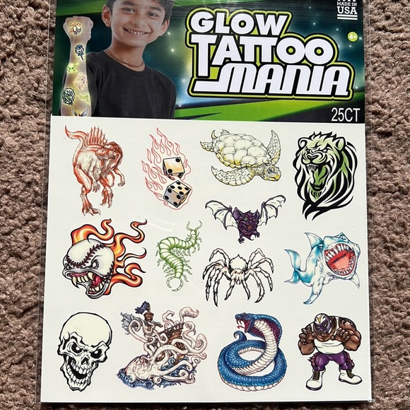 NEW LOT 75 Savvi Glow Tattoo Mania Skull Crossbone Tiger Shark Snake Pirate Lion - Picture 3 of 9
